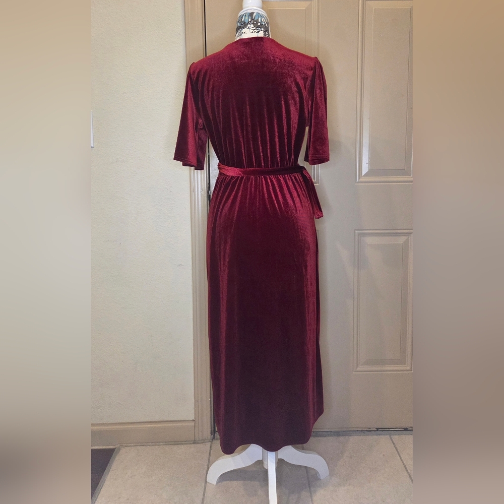 Fraiche by J Velvet Faux Wrap Dress - Burgundy - Size S - Picture 3 of 3